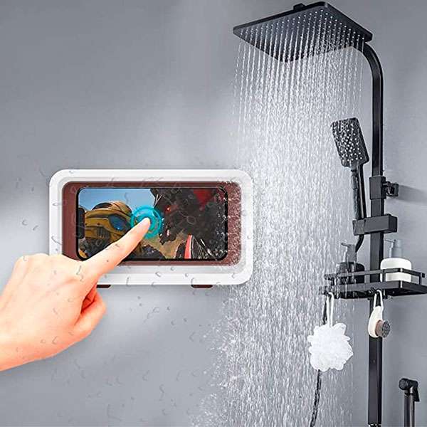 KUNSLUCK Soporte de teléfono de ducha impermeable, rotación de 360°, funda  de teléfono de ducha táctil antivaho de alta sensibilidad para ducha